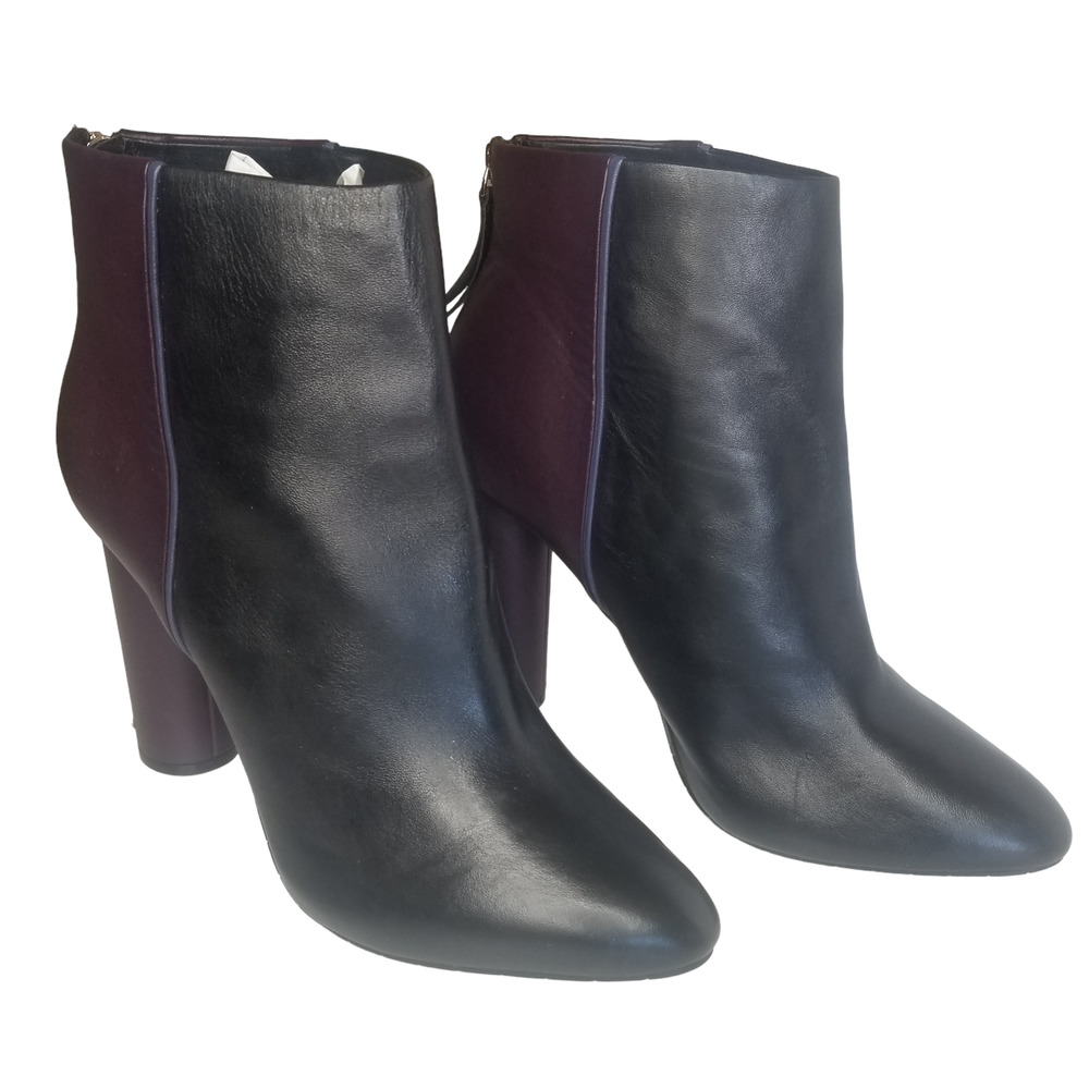 CAbi Bisset Color Block Pointed Toe Leather Booties Black Vino Size 11 - Picture 4 of 16